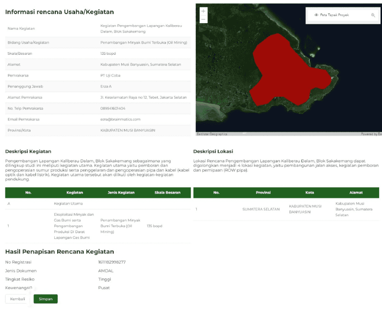 Penapisan kewenangan Persetujuan Lingkungan untuk UKL UPL berdasarkan lokasi di Amdalnet